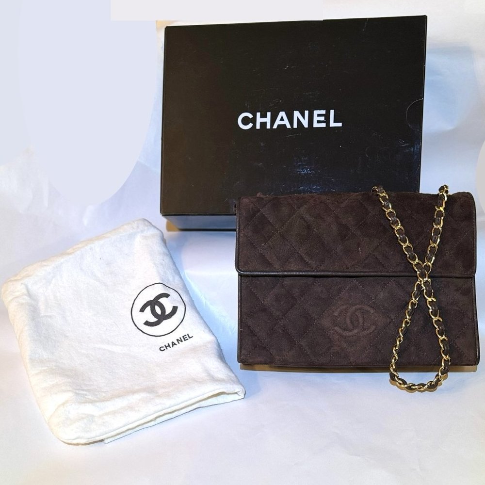 CHANEL Vintage Suede Quilted Flap Bag